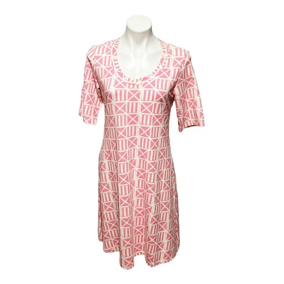 Mahi Gold Large Pink White Geometric Short Sleeve Scoop Neck Dress - Picture 2 of 5